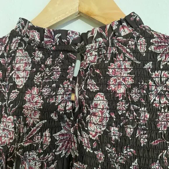 Gap Floral Smocked Ruffle Boho Top, Brown, Size XS - Picture 8 of 12